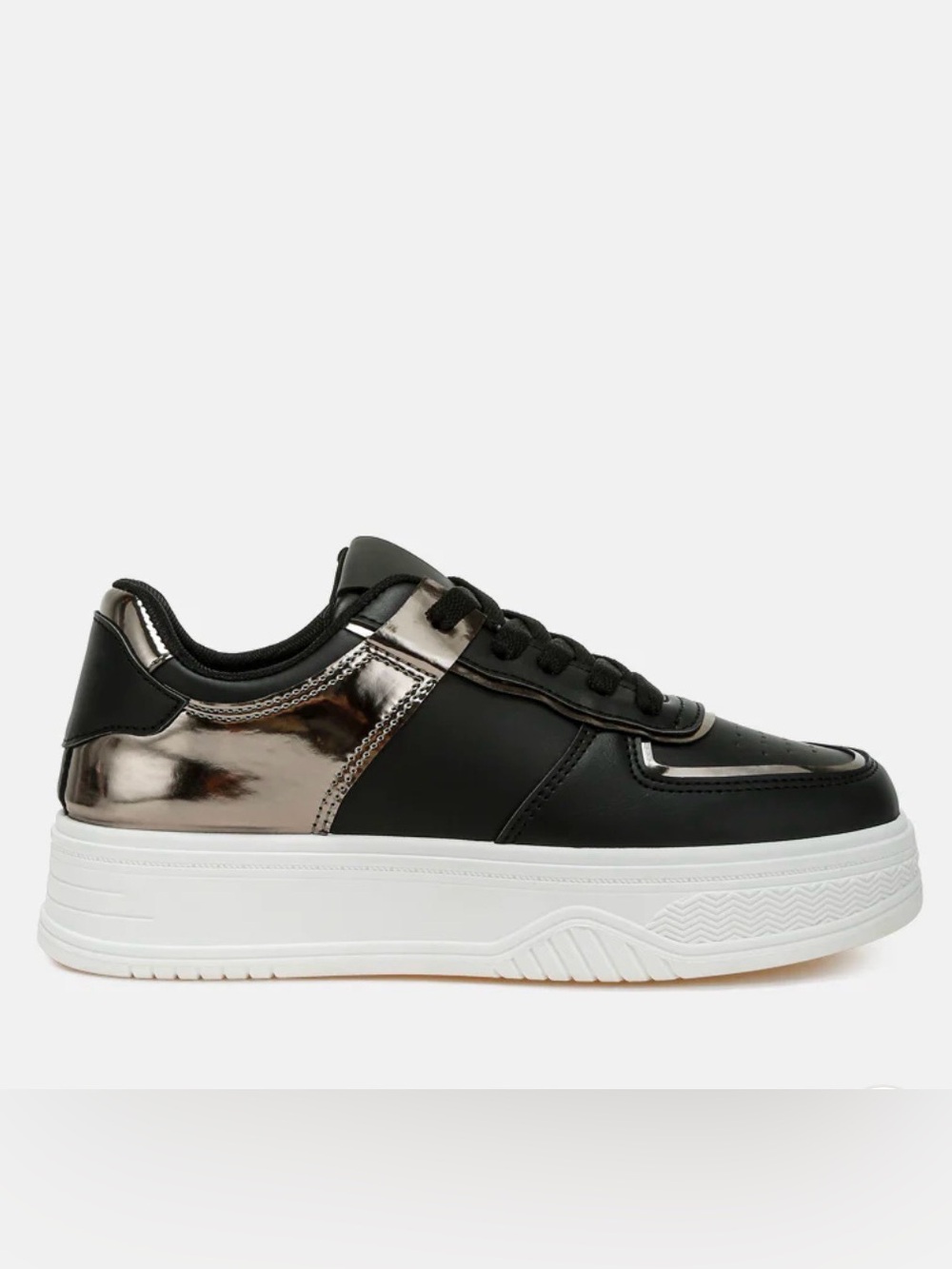 London Rag Women's Black Sneaker with Metallic Accents - Platform Lace-Up